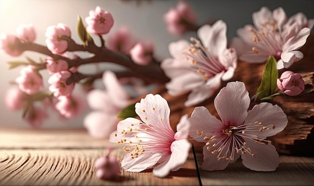 Um buquê de flores de cerejeira em uma mesa