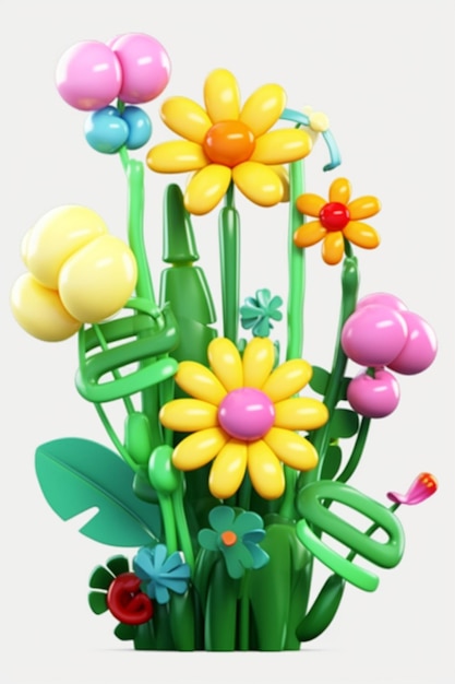 Um buquê de flores de plástico com uma folha verde e uma flor no meio.