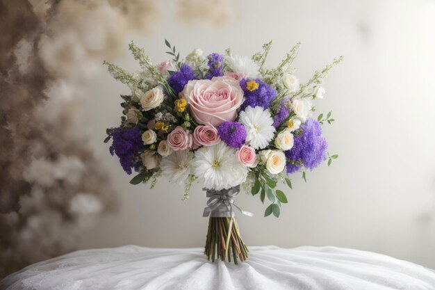 Um buquê de flores em cima de uma mesa