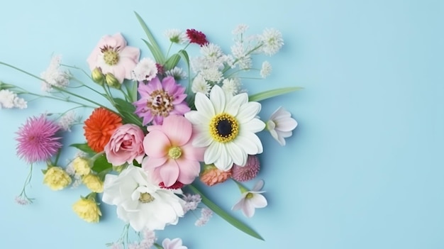 Um buquê de flores em um fundo azul