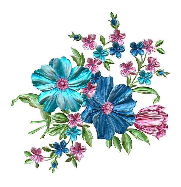 Um buquê de flores em um fundo branco.