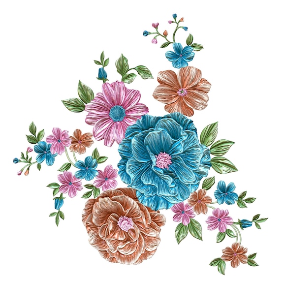 Um buquê de flores em um fundo branco.
