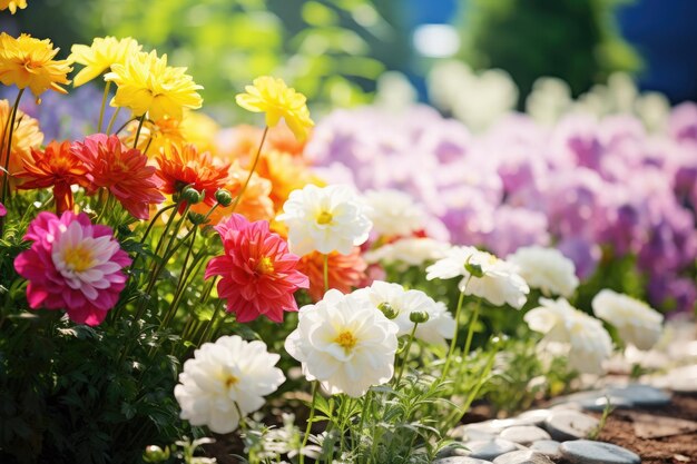 um buquê de flores em um jardim