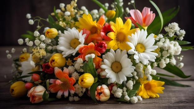 Um buquê de flores em uma mesa