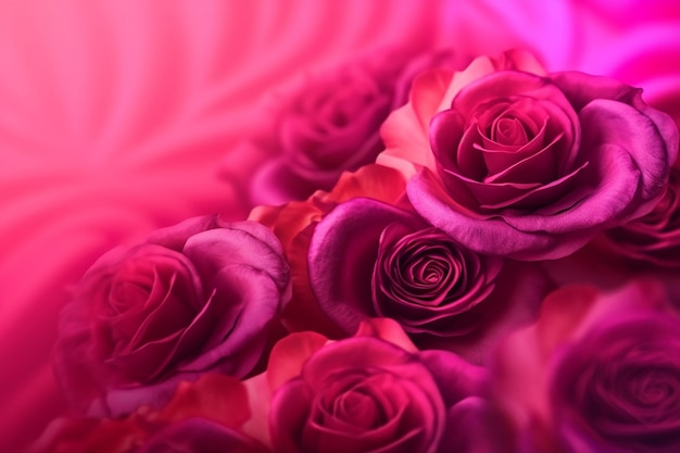 Um buquê de rosas com um fundo rosa