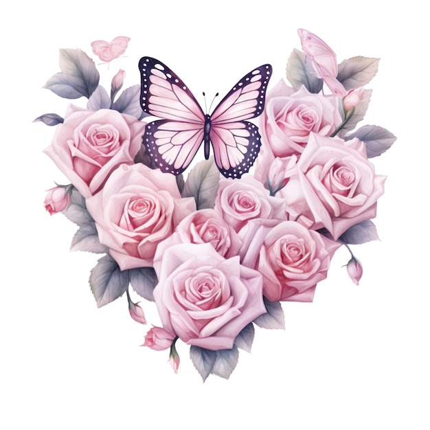 Um buquê de rosas com uma borboleta nele