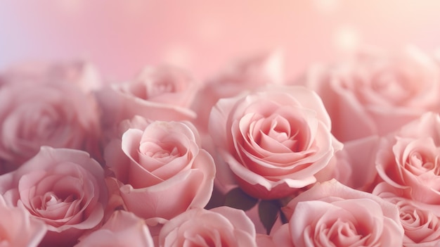 Um buquê de rosas cor de rosa com um fundo rosa