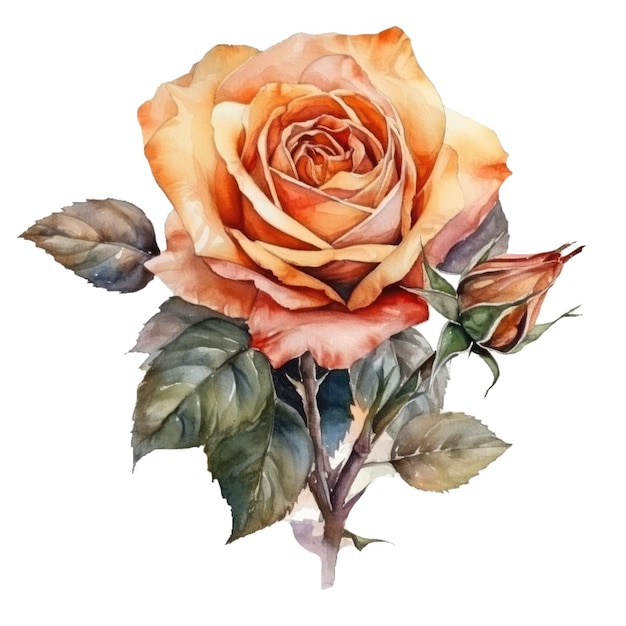 Um buquê de rosas laranja com folhas. Pintura aquarela. ilustração stock