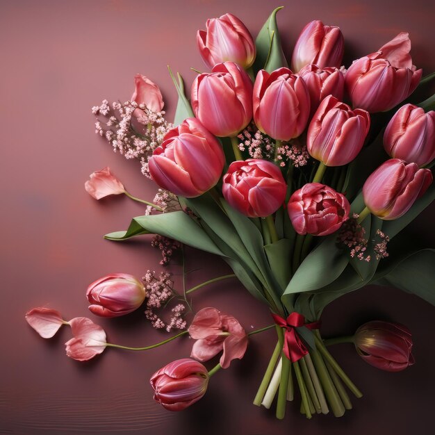 Foto um buquê de tulipas com inscrição de março feliz março th dia das mulheres dia das mães feliz páscoa