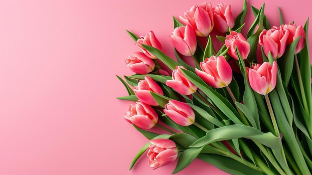 Um buquê de tulipas cor de rosa e brancas contra um fundo suave criado por tecnologia generativa de IA