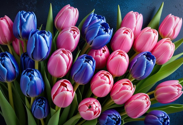 Um buquê de tulipas cor-de-rosa mostrando a beleza e a elegância dessas flores delicadas