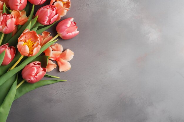 Um buquê de tulipas em um fundo cinza