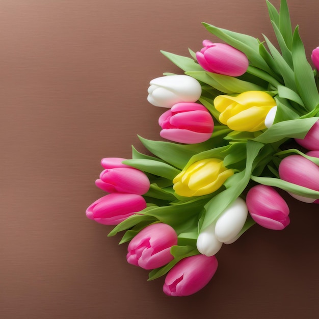 Um buquê de tulipas rosa e amarelas com a palavra tulipas na parte inferior.