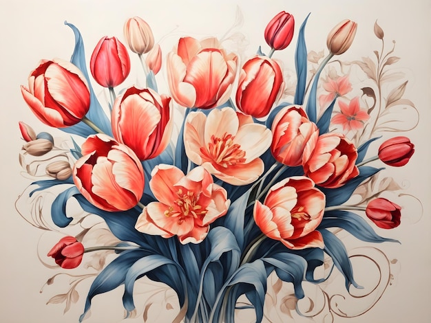 Um buquê desenhado de tulipas em design