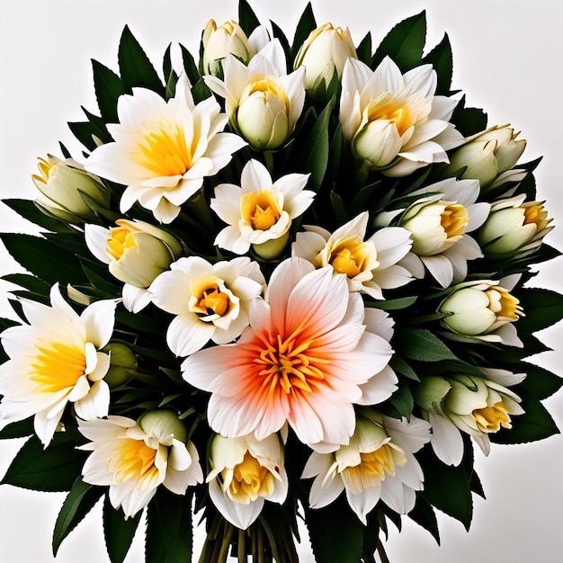 Um buquê vibrante de flores de tubérculos é gerado em fundo branco