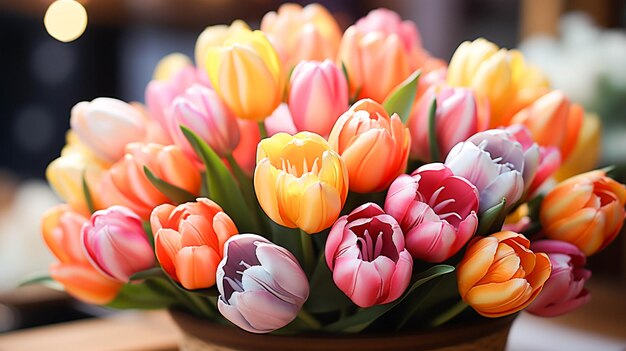 Um buquê vibrante de tulipas multicoloridas traz amor e romance