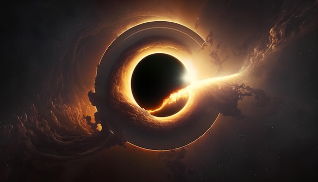 Um buraco negro no céu com uma luz saindo dele