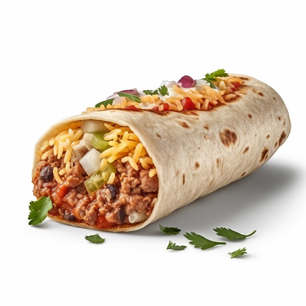 Um burrito com um burrito que tem um monte de vegetais picados.