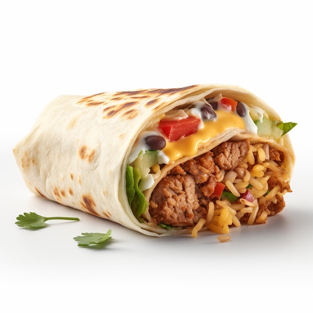 Um burrito com um wrap que tem um monte de vegetais