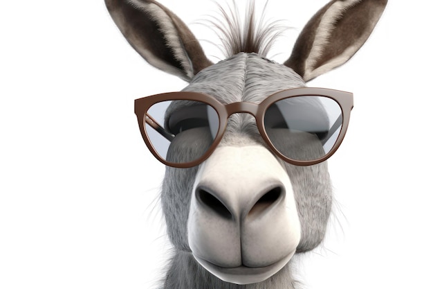 Um burro usando óculos escuros e um par de óculos.