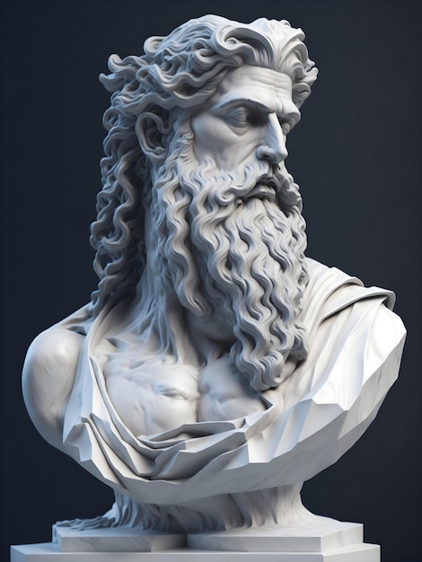 Um busto de um homem com barba e barba.