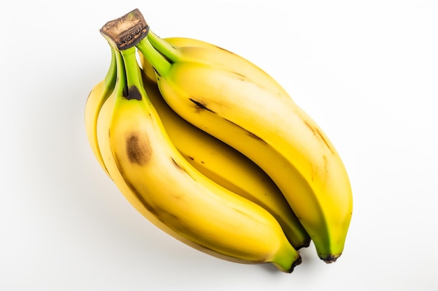Um cacho de bananas com uma mancha marrom no fundo.