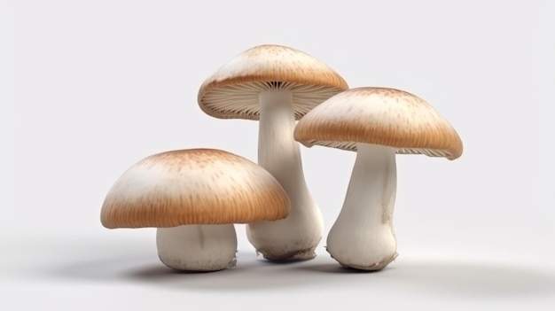 Um cacho de cogumelos variados dispostos sobre uma mesa de madeira