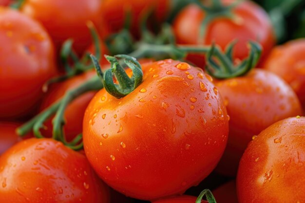 Um cacho de tomates maduros ilustrando o frescor e a suculência da colheita