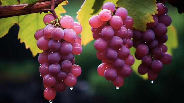 Foto um cacho de uvas frescas com gotas de água no jardim