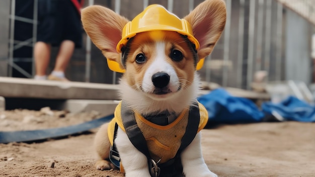 Um cachorrinho com uma etiqueta na coleira