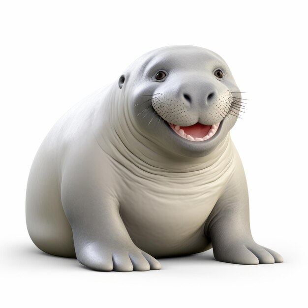 Um cachorrinho de foca sorridente em 3D em fundo branco