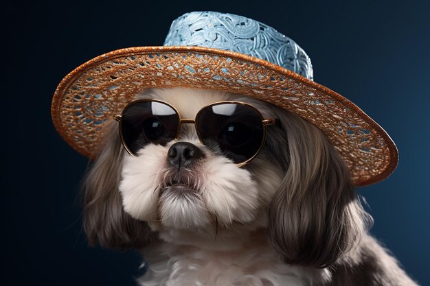 Um cachorrinho de Shih Tzu expressivo usando um sol enorme 00669 03