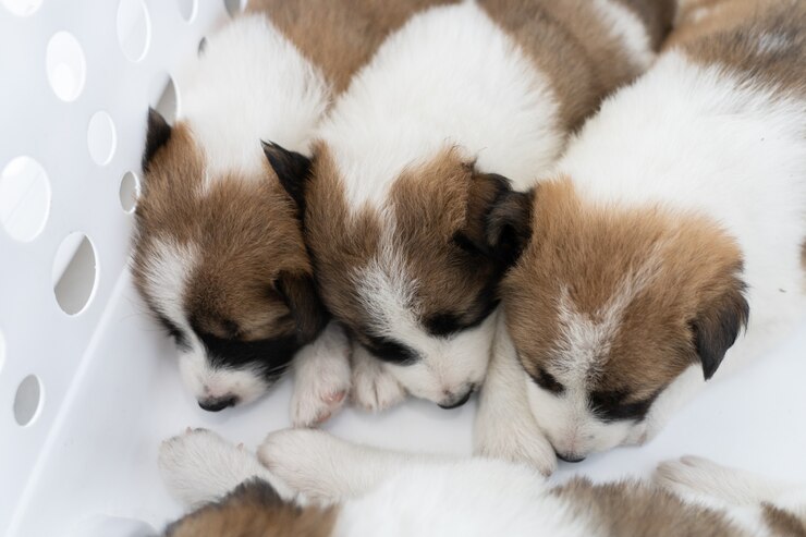 Foto um cachorrinho dormindo cachorro na cesta