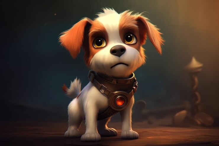 Foto um cachorrinho fofo e adorável renderizado no estilo de um desenho animado para crianças