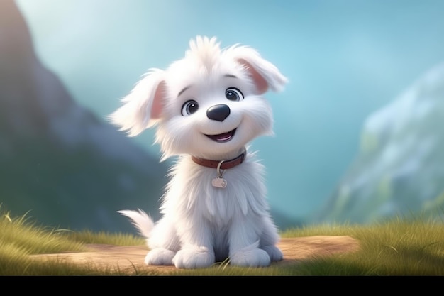 um cachorrinho fofo e adorável renderizado no estilo de um desenho animado para crianças