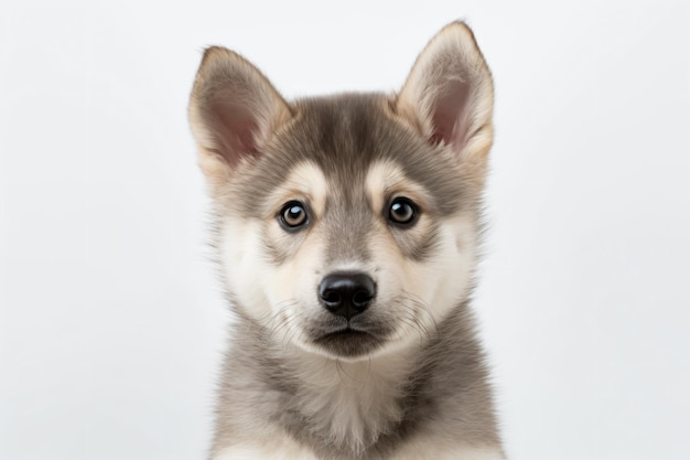 Um cachorrinho husky com um fundo branco