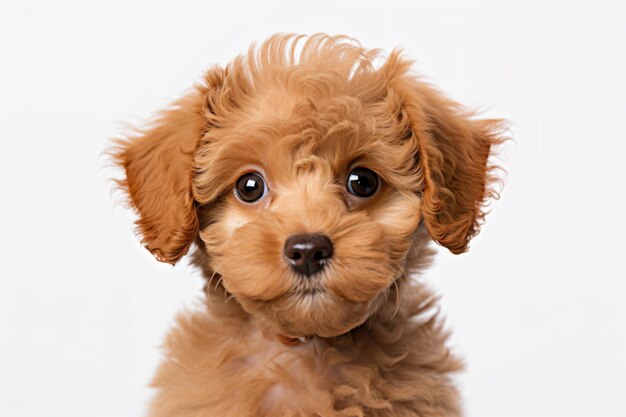 um cachorrinho marrom com uma expressão triste no rosto
