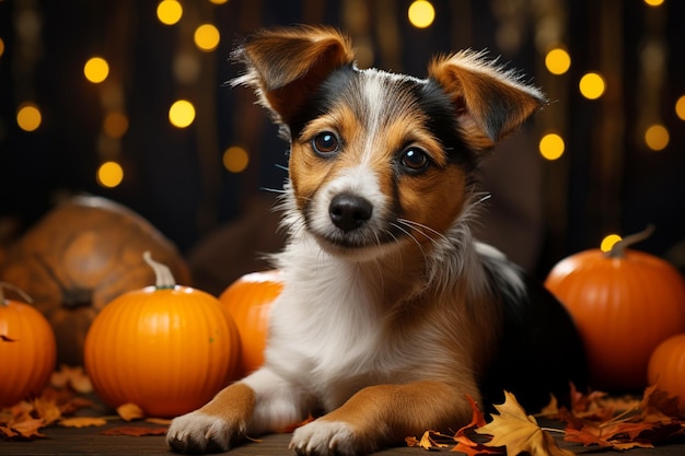 Um cachorrinho pequeno e fofo em um interior moderno