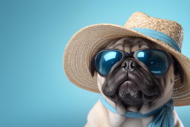 Um cachorrinho Pug expressivo usando óculos de sol grandes 00668 02