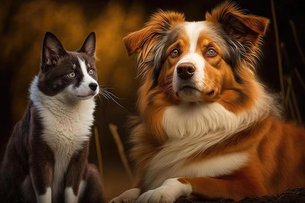 Um cachorro australiano e um amigo felino