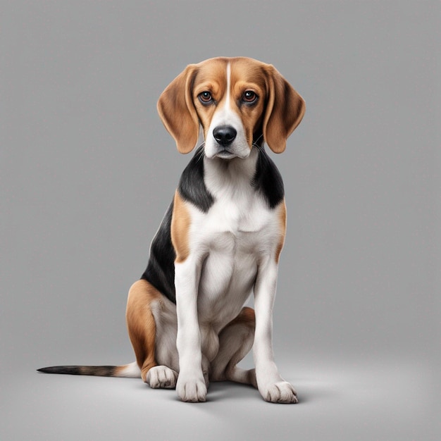 Um cachorro beagle fofo com fundo cinza limpo