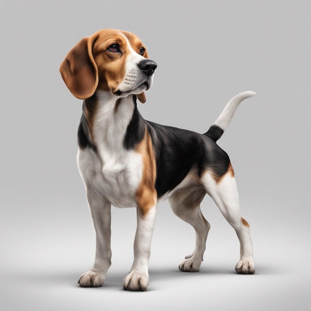 Um cachorro beagle fofo com fundo cinza limpo