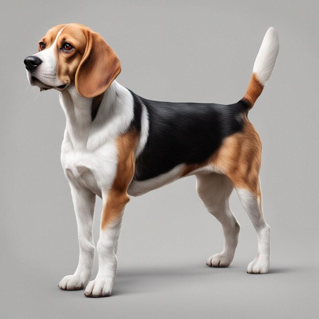 Um cachorro beagle fofo com fundo cinza limpo