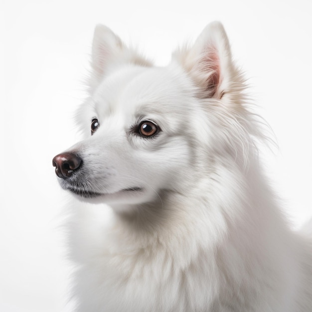 Um cachorro branco com nariz marrom e nariz preto.