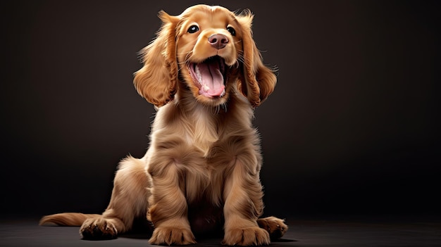 um cachorro com a boca aberta e a língua de fora.