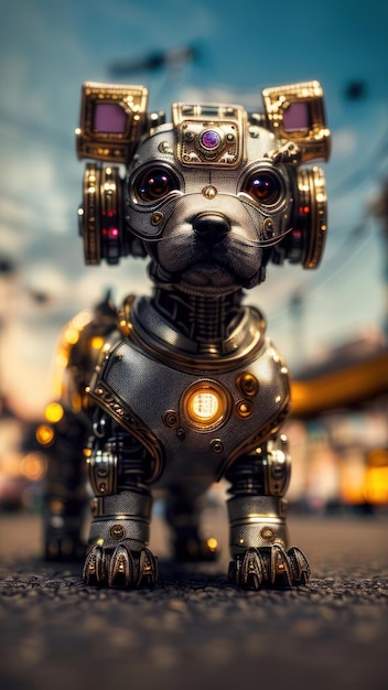 Um cachorro com cabeça de robô