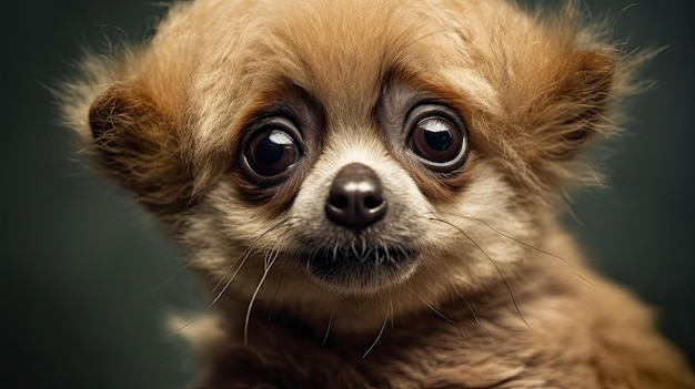 Um cachorro com olhos grandes olha para a câmera