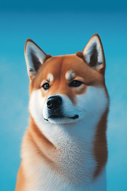 Um cachorro com retrato de Akita com fundo azul