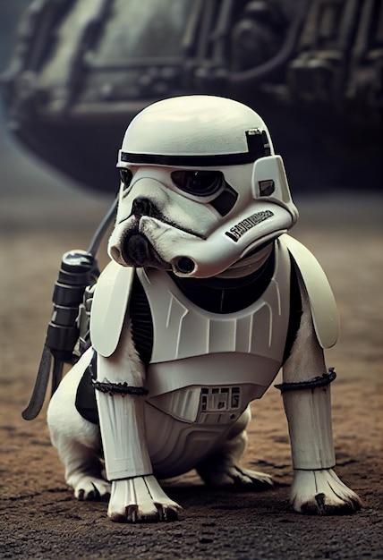 Um cachorro com um capacete que diz Star Wars