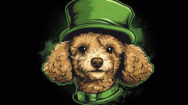 Um cachorro com um chapéu verde e um chapéu verde